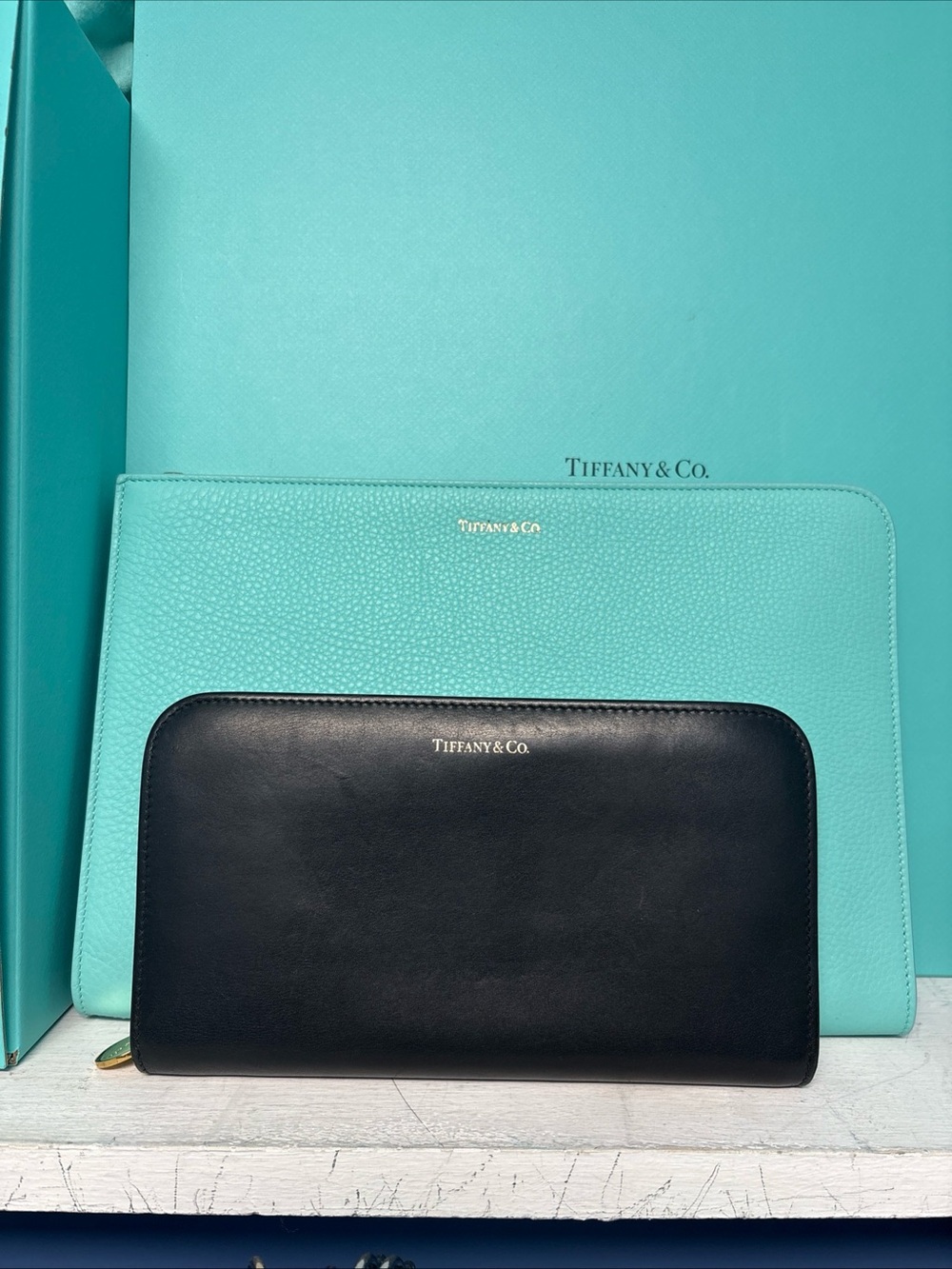 Tiffany & Co. Black Leather Continental Zip Wallet